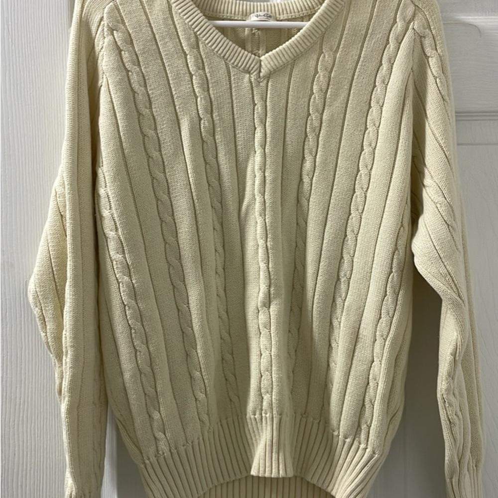 Brandy Melville Cream V-Neck Sweater with Ribbed Knit